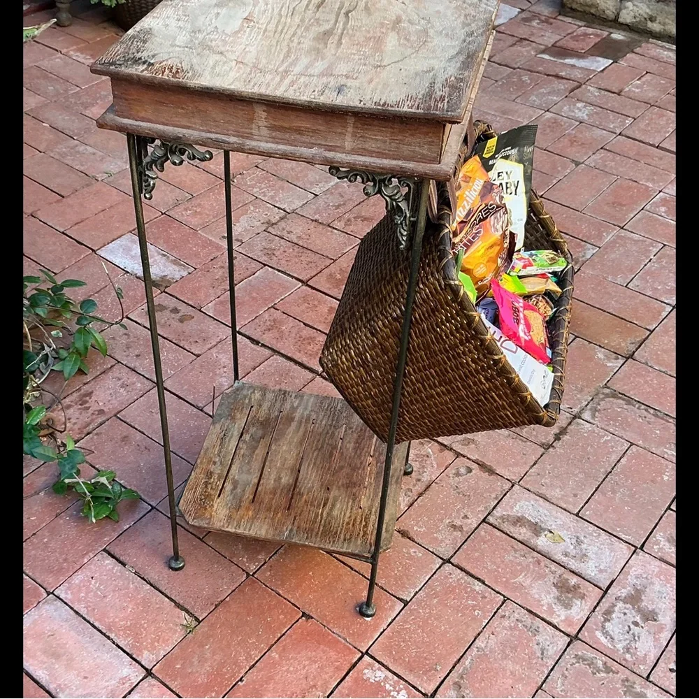 Attachable Multi-Use Dark Wicker Rattan Basket with Leather Straps (For Bike?)